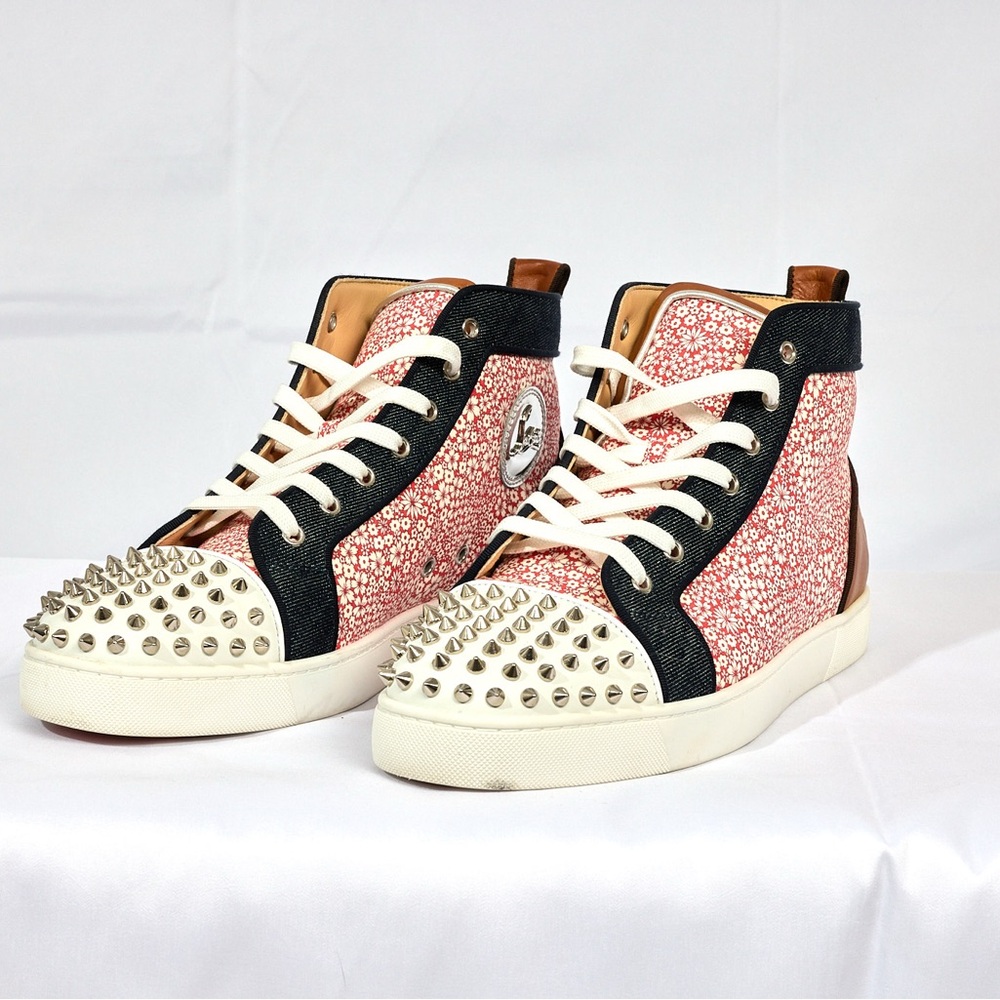 Christian Louboutin Lou Spikes Orlato Floral Studded High-Top Sneakers